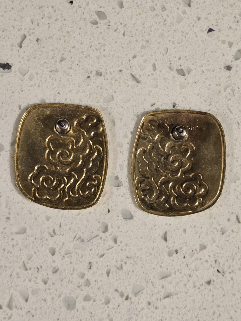 Vintage Blue and Cream Goldtone Enamel Statement Earrings - Picture 2 of 5
